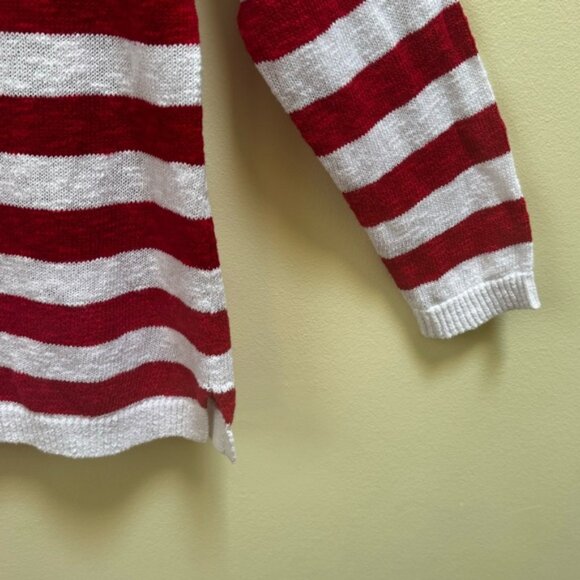 Talbots NEW Stars Stripes Linen Cotton Sweater USA Lightweight Knit Crew Slits M - Picture 6 of 16
